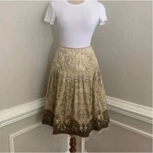 Talbots Paisley Pleated Full Skirt Brown and Tan Size 6P